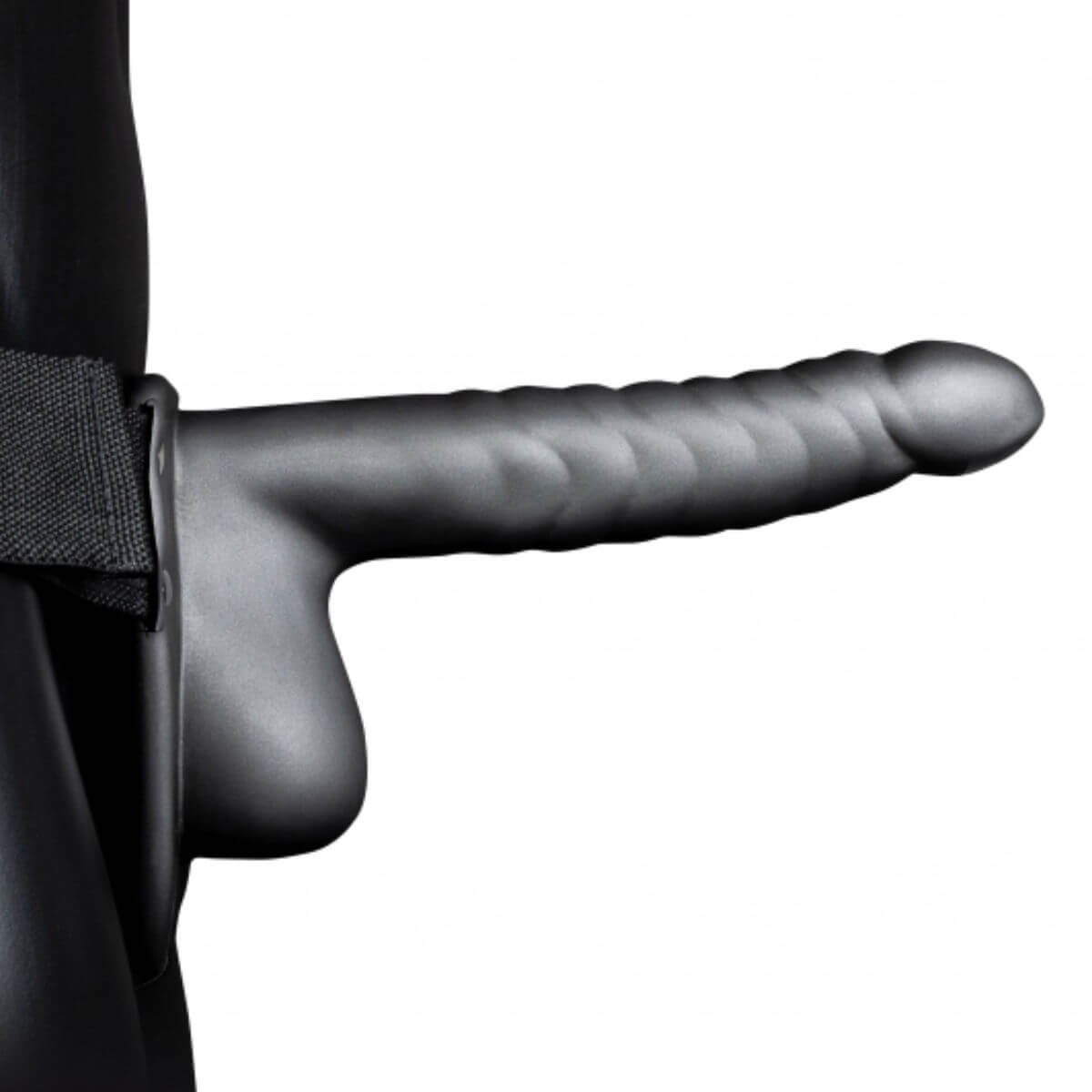 Gun Metal Ribbed Hollow Strap-On