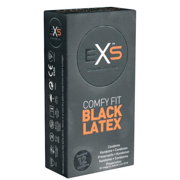 EXS Comfy Fit Black Latex 12 Condoms | Tom Rocket's