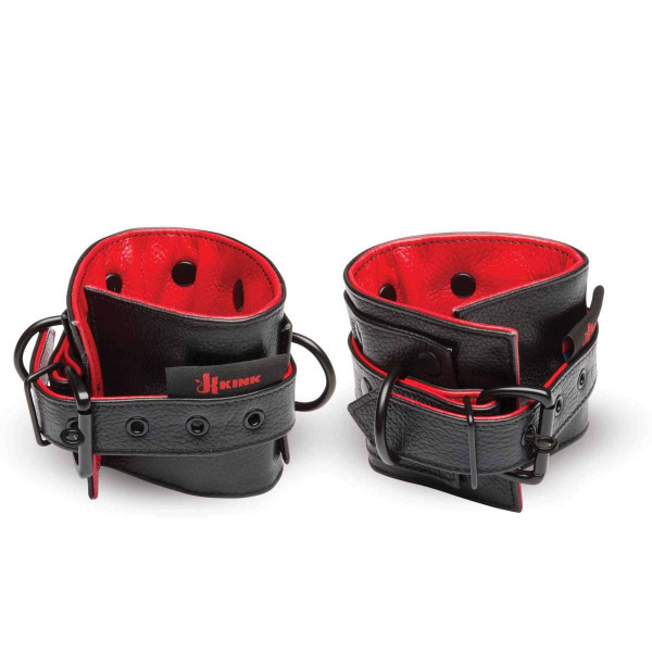 Kink Lab Leather Hand cuffs black/red | Tom Rocket's
