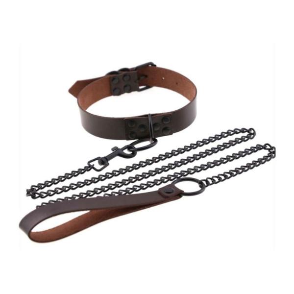 Slave Collar with chain leash brown | Tom Rocket's